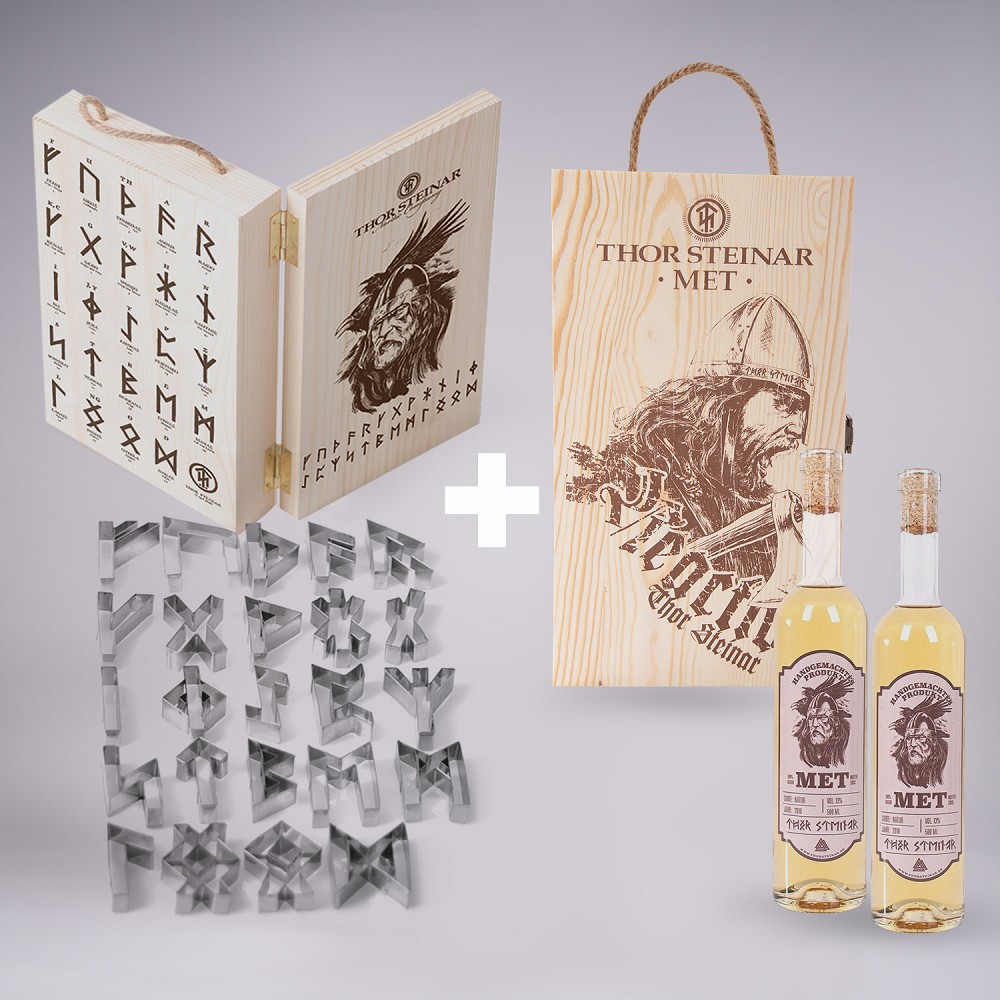 GESCHENK-SET AUSSTECHFORMEN FUTHARK + MET-BOX WIKINGER